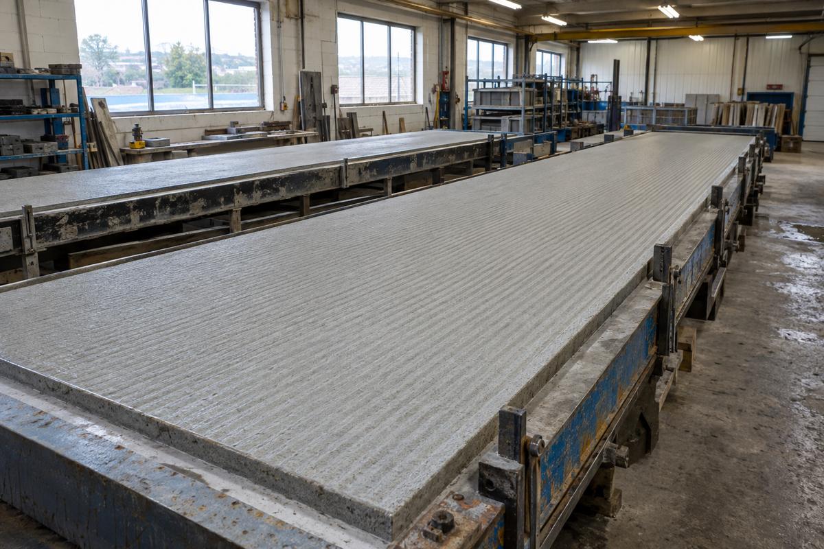 Continuous textured formliner laid across a precast casting bed