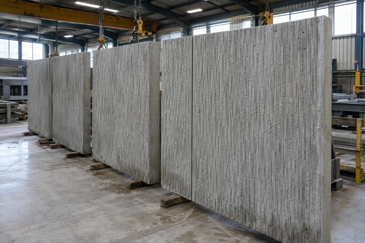 Matched textured concrete panels with a planned vertical panel joint