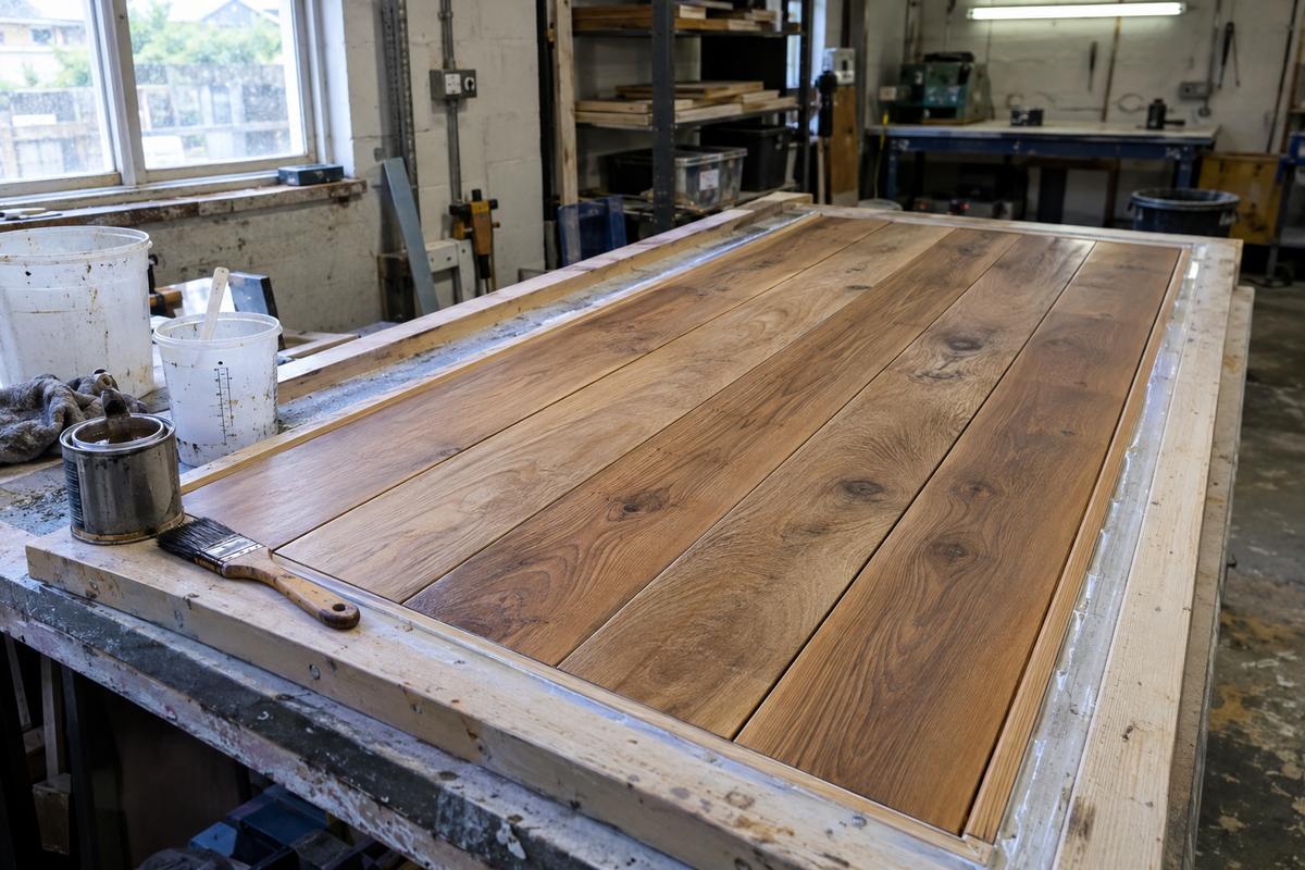 Sealed timber boards with defined joints ready for liner pouring