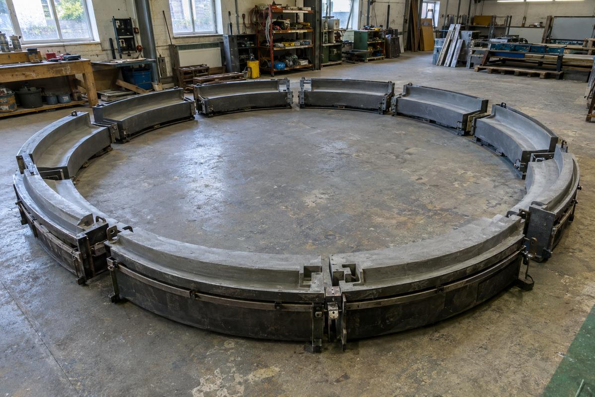 Curved segment moulds arranged as a ring for tree surrounds