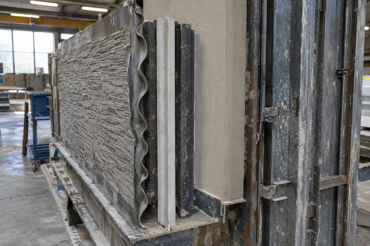 Wall panel face liner and edge profiles beside steel shutters