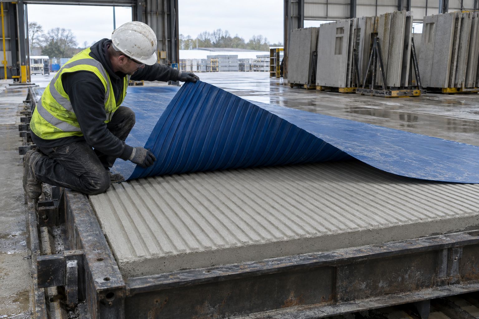 Textured formliner with a demoulded panel beside it.