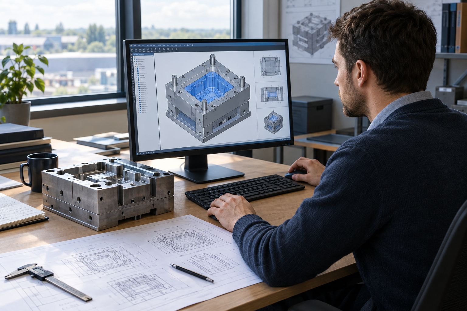 Engineer reviewing a formliner layout with splice positions on screen.