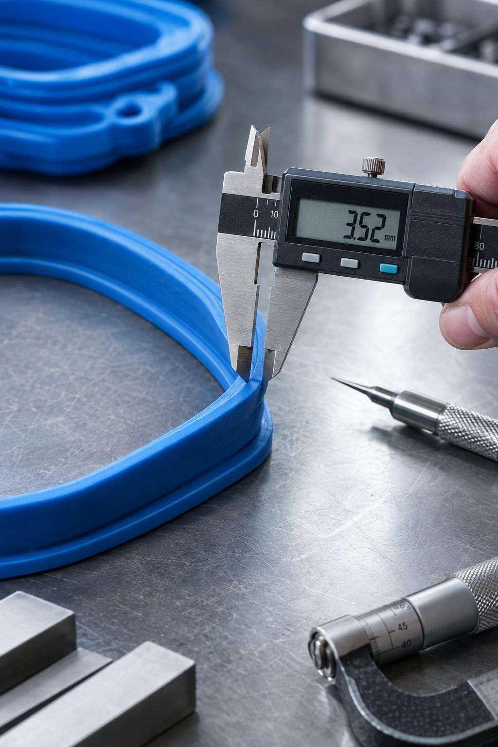 Silicone and polyurethane concrete moulds for varied applications on the same workshop bench.