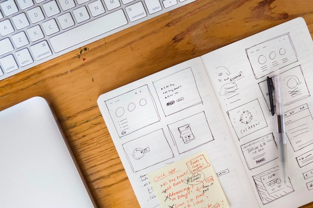 Website wireframes and layout sketches