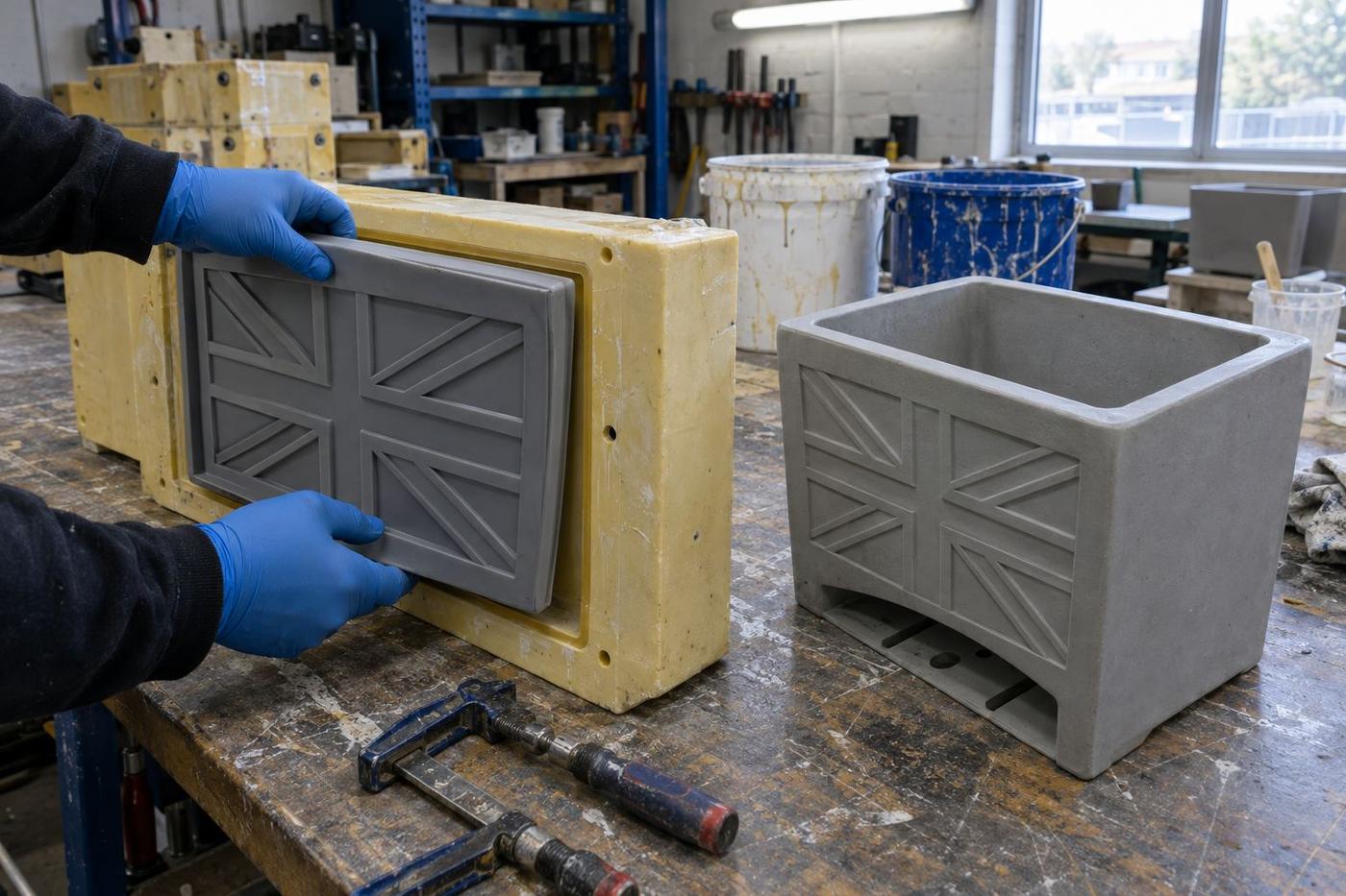 Planter mould parts with relief insert and drainage detail