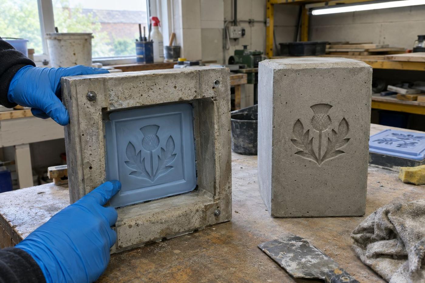Bollard mould with emblem insert and matching cast face