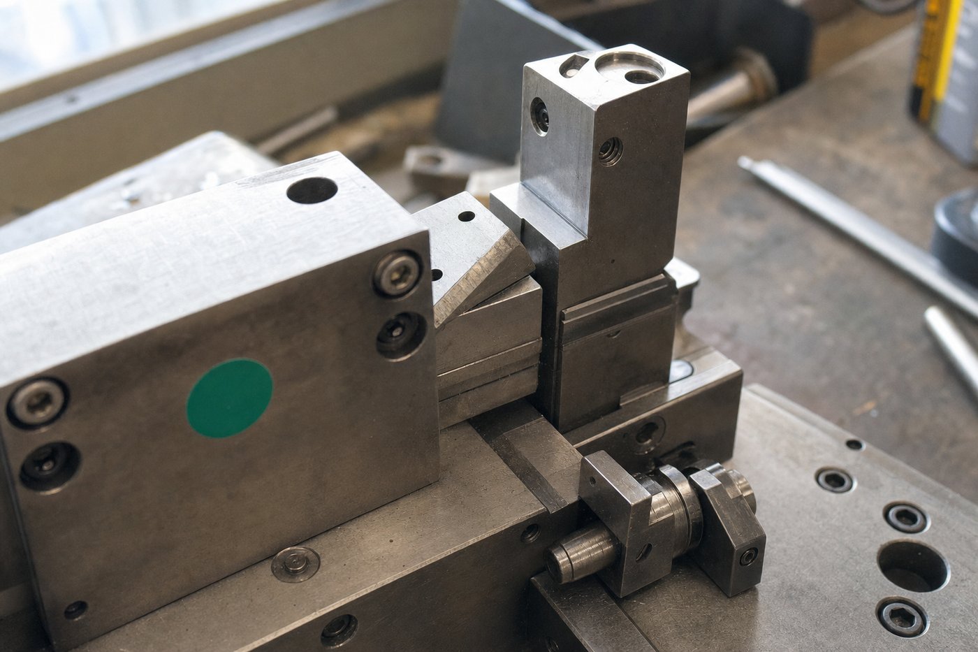 Workshop photograph of concrete tooling in production.