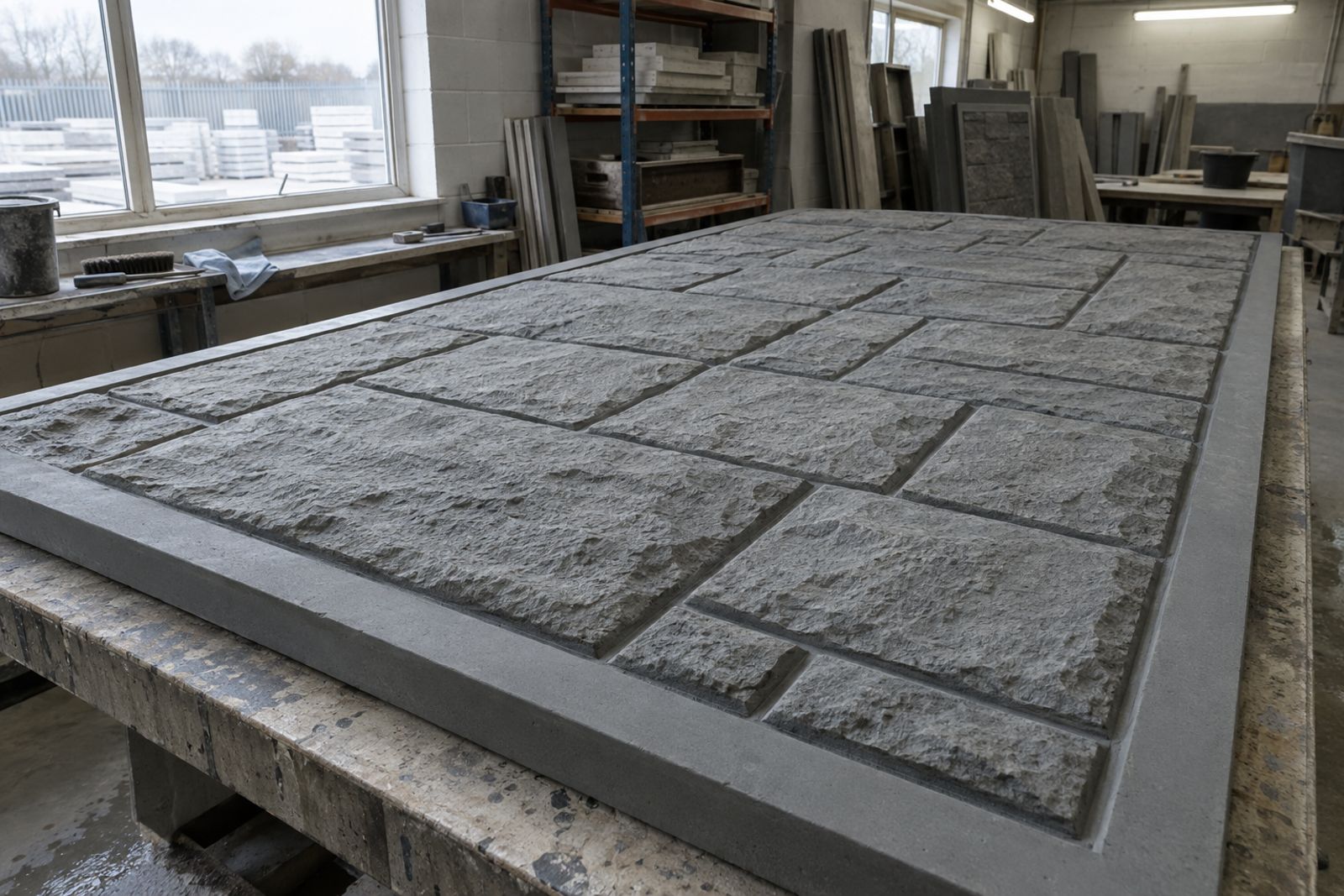 A ashlar stone formliner lying flat
